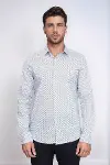 Beyaz Mini Kare Desenli Slim Fit Gömlek - Wessi-5