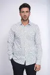 Beyaz Mini Kare Desenli Slim Fit Gömlek - Wessi-1