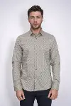 Mini Kare Desenli Slim Fit Açık Kahve Erkek Gömlek - Wessi-3