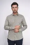 Mini Kare Desenli Slim Fit Açık Kahve Erkek Gömlek - Wessi-4