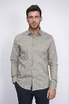 Mini Kare Desenli Slim Fit Açık Kahve Erkek Gömlek - Wessi-1