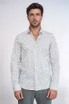 Beyaz Mini Kare Desenli Slim Fit Gömlek - Wessi-3