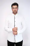 Siyah Çizgi Detay Beyaz Erkek Ata Yaka Gömlek - Wessi-5