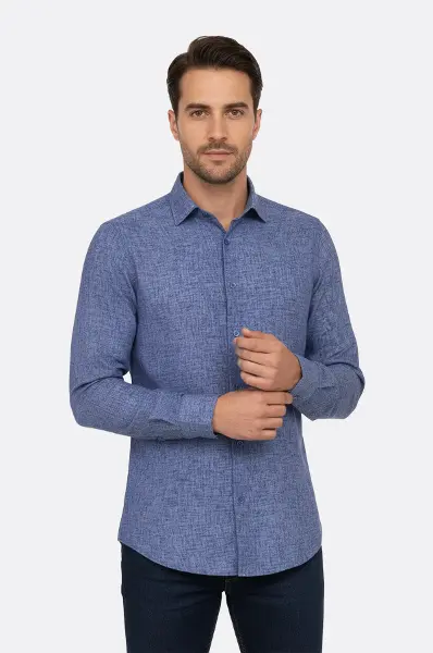 Slim Fit Lacivert Desenli Gömlek - Wessi