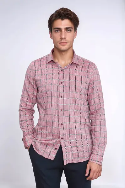 Bordo Kareli Slim-Fit Gömlek - Wessi