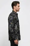 Desenli Siyah Slim Fit Erkek Gömlek - Wessi-4