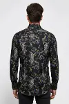 Desenli Siyah Slim Fit Erkek Gömlek - Wessi-5
