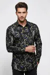 Desenli Siyah Slim Fit Erkek Gömlek - Wessi-1