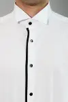 Siyah Çizgi Detay Beyaz Erkek Ata Yaka Gömlek - Wessi-2