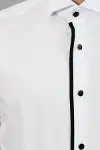 Siyah Çizgi Detay Beyaz Erkek Ata Yaka Gömlek - Wessi-6