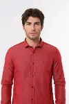 Desenli Pamuklu Slim Fit Bordo Gömlek - Wessi-2
