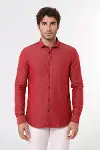 Desenli Pamuklu Slim Fit Bordo Gömlek - Wessi-3