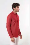 Desenli Pamuklu Slim Fit Bordo Gömlek - Wessi-4