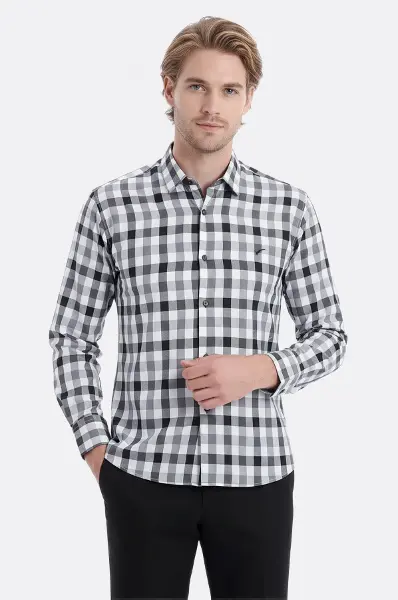Slim Fit Kareli Desenli Gri Gömlek - Wessi