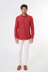 Desenli Pamuklu Slim Fit Bordo Gömlek - Wessi-5