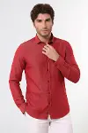 Desenli Pamuklu Slim Fit Bordo Gömlek - Wessi-1
