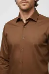 Pamuk Saten Slim Fit Taba Erkek Gömlek - Wessi-2