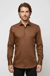 Pamuk Saten Slim Fit Taba Erkek Gömlek - Wessi-3