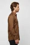 Pamuk Saten Slim Fit Taba Erkek Gömlek - Wessi-4
