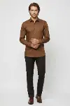 Pamuk Saten Slim Fit Taba Erkek Gömlek - Wessi-5