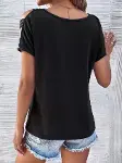 Kadın Kısa Kollu V Yakalı şerit Detaylı Viskon Bluz-4