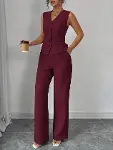 Kadın Askılı önden Düğmeli Bluz Ve Pantolon Keten Ikili Takım-1