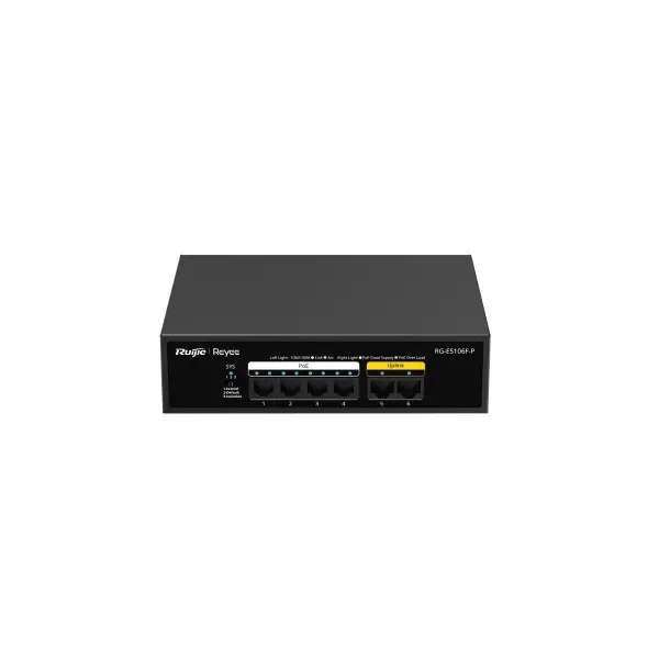 REYEE RG-ES106F-P 6 PORT 10/100 4 PORT POE 2 PORT UPLINK 54W YONETILEMEZ DESKTOP SWITCH