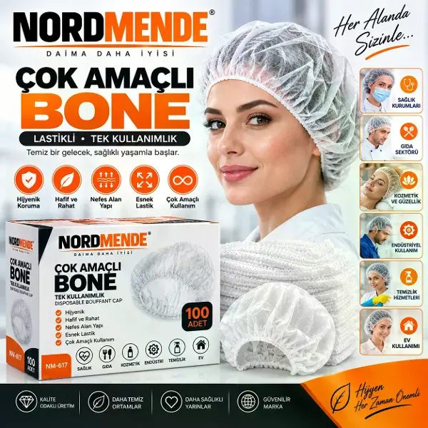 Çok Amaçlı Lastikli Bone 100 Adet – Hijyenik Tek Kullanımlık Saç Bonesi