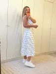 Kadın Kruvaze Yaka Kolsuz Puantiyeli Midi Boy Elbise-3