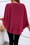 Kadın Kısa Kollu Yuvarlak Yakalı Geniş Kesimli Yarasa Kollu Sandy Bluz-5
