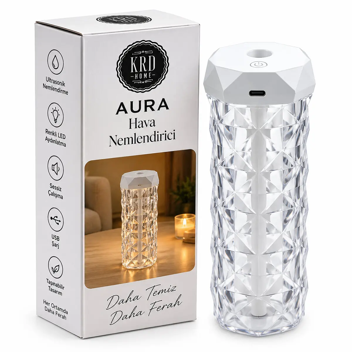 AURA KRİSTAL HAVA NEMLENDİRİCİ BUHAR MAKİNE - KOKU GİDERİCİ KRD-8775 (4745)