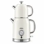 KREM ELEKTRİKLİ CAM DEMLİKLİ PLASTİK RETRO ÇAY SETİ ÇAYCI DERECE GÖSTERGELİ 1600W 1.8LT - 1LT STM-5849 (4745)-2