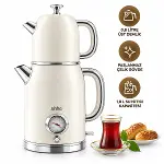 KREM ELEKTRİKLİ CAM DEMLİKLİ PLASTİK RETRO ÇAY SETİ ÇAYCI DERECE GÖSTERGELİ 1600W 1.8LT - 1LT STM-5849 (4745)-1