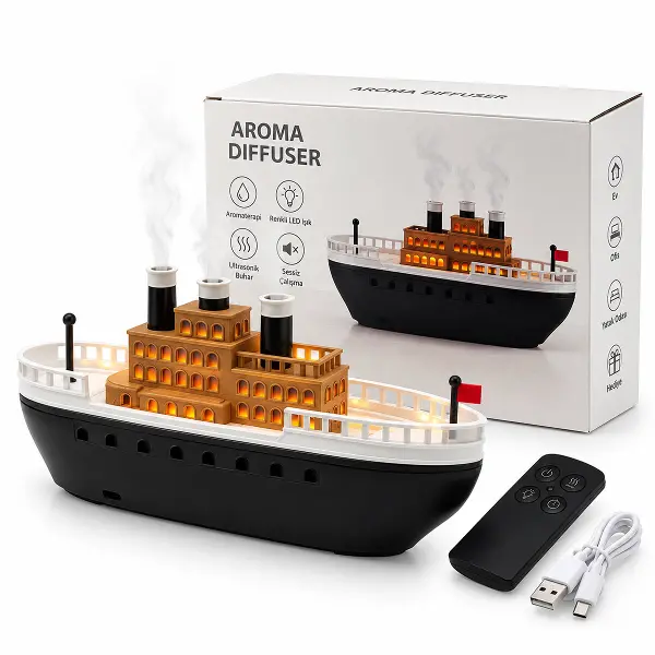 AROMA DIFFUSER GEMİ IŞIKLI HAVA NEMLENDİRİCİ BUHAR MAKİNE - KOKU GİDERİCİ 250ML KRD-8769 (4745)