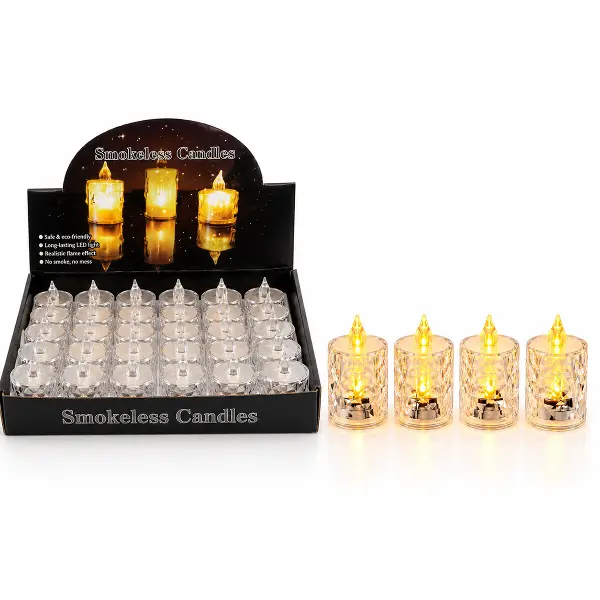 24 ADET ORTA BOY PİLLİ KRİSTAL MİKA LED MUM ÇAP : 3.8CM YÜKSEKLİK : 6.9CM İ10-016 (4745)