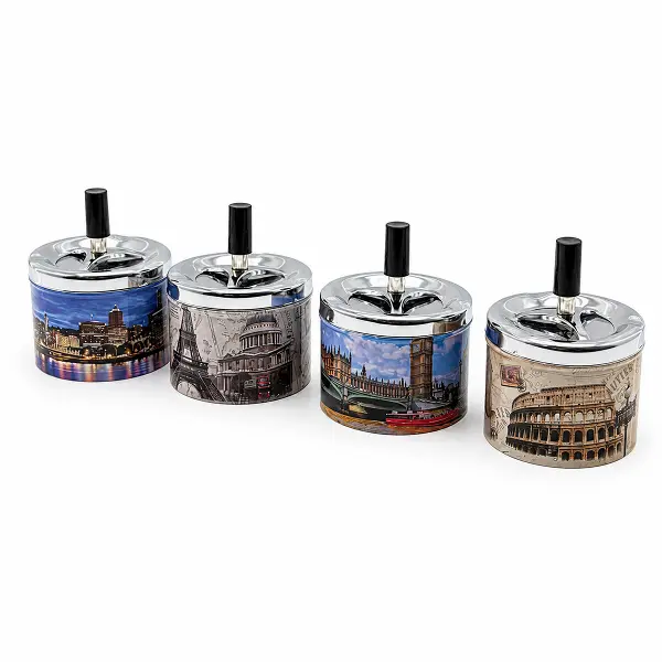 12 ADET ASHTRAY YUVARLAK - BASMALI METAL KÜLLÜK (4745)