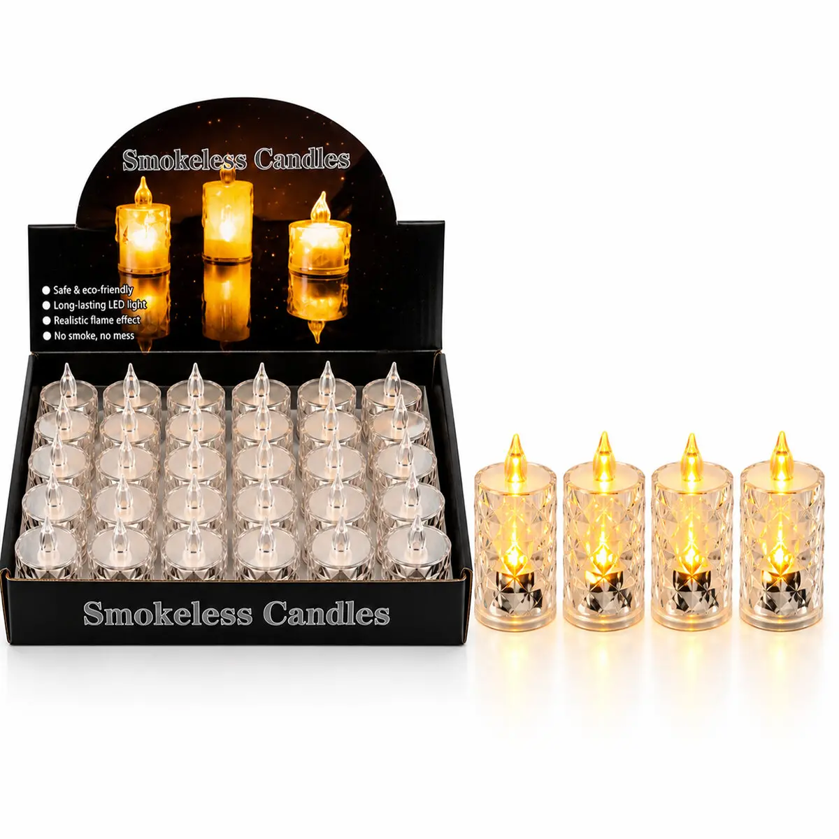 24 ADET BÜYÜK BOY PİLLİ KRİSTAL MİKA LED MUM ÇAP : 3.8CM YÜKSEKLİK : 9CM İ10-015 (4745)