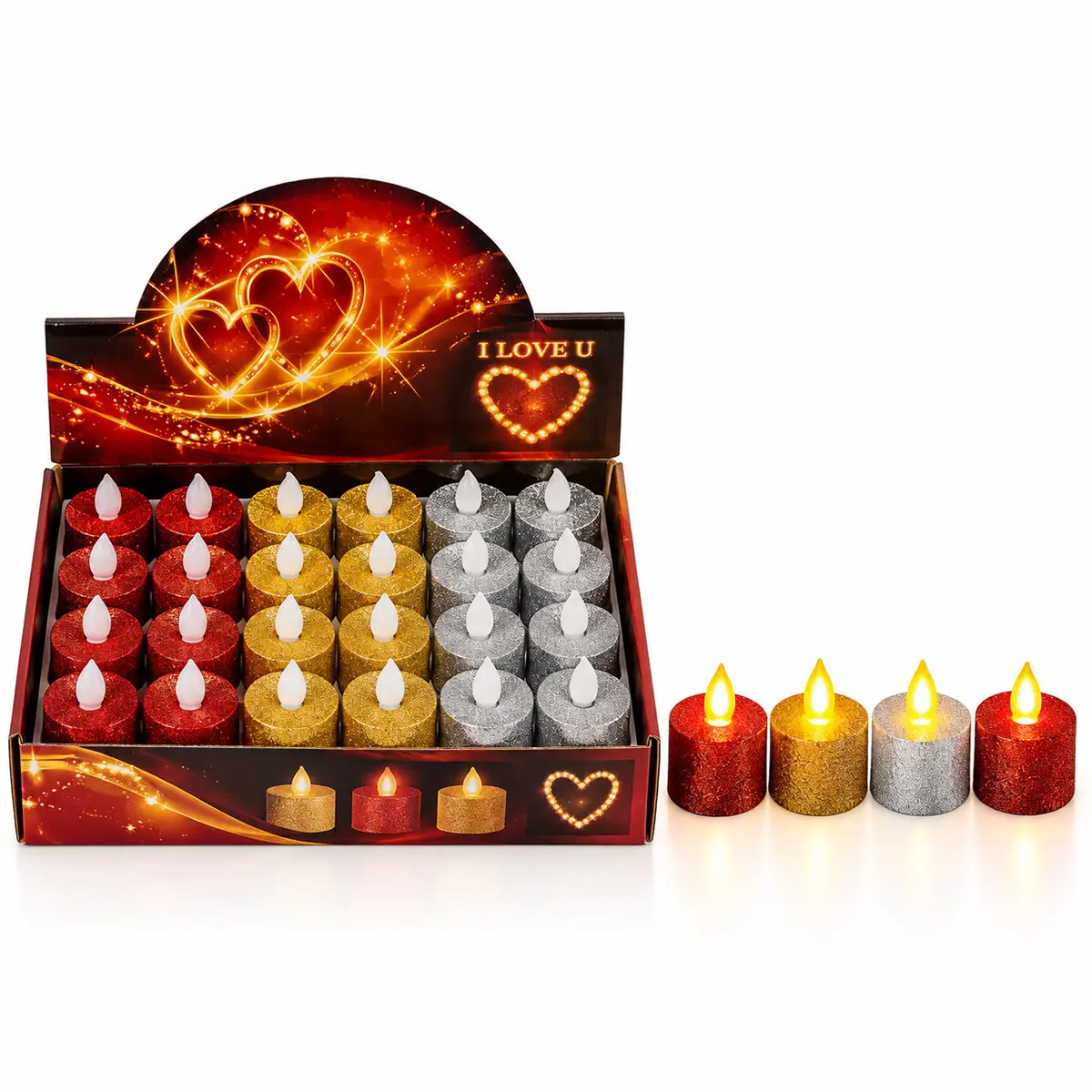 24 ADET PİLLİ YUVARLAK - SİMLİ RENKLİ LED MUM ÇAP : 3.6 YÜKSEKLİK : 4.3CM İ10-025 (4745)