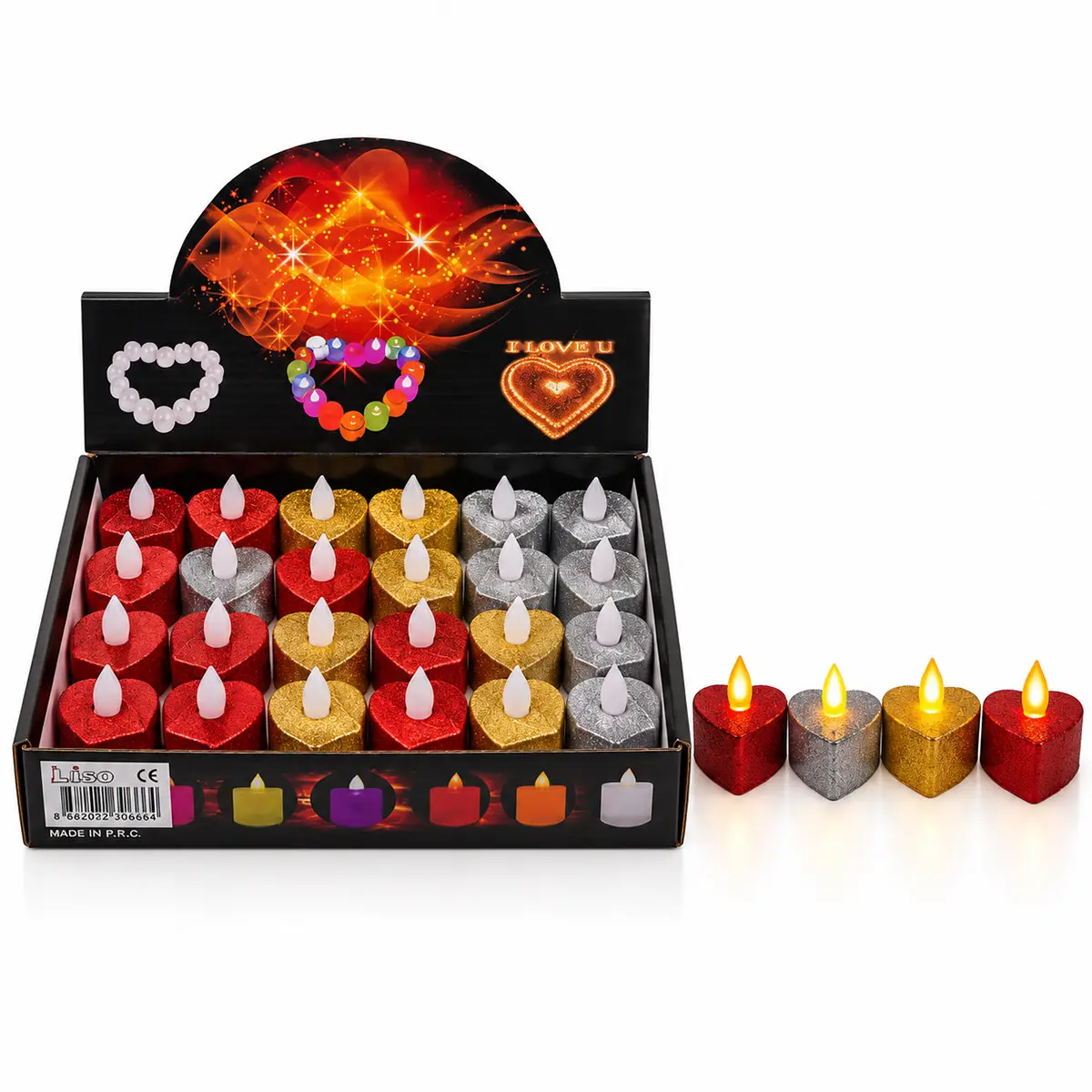 24 ADET PİLLİ KALPLİ - SİMLİ RENKLİ LED MUM ÇAP : 3.5CM YÜKSEKLİK : 4.2CM İ10-026 (4745)
