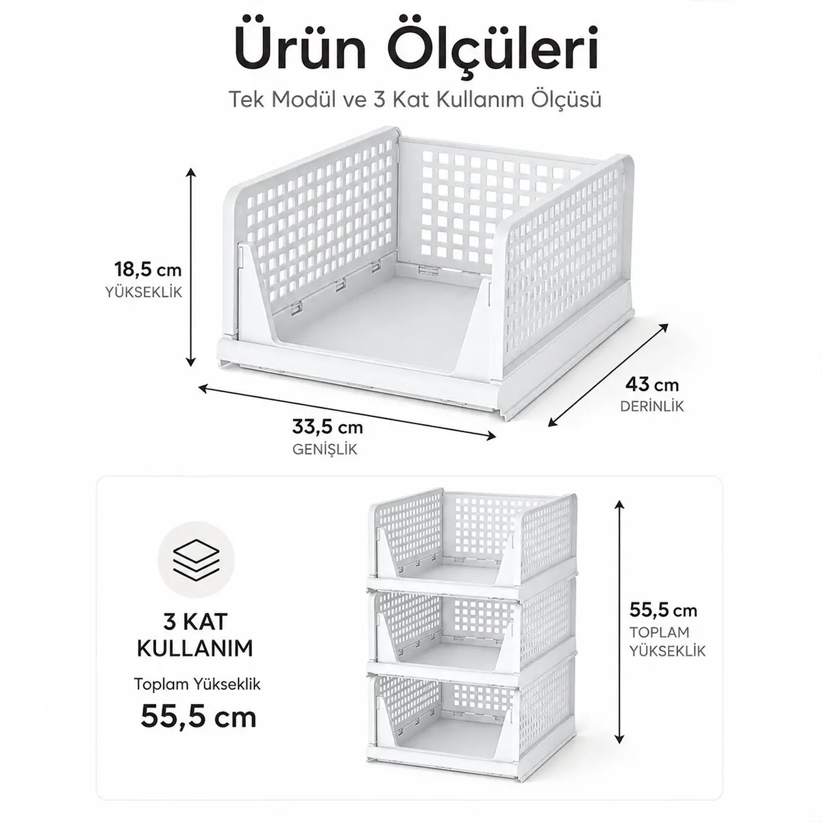 3 KATLI PORTATİF ORGANİZER - ÇOK AMAÇLI KAYAR RAF 18.5X33.5X43CM TOPLAM 55.5CM (4745)