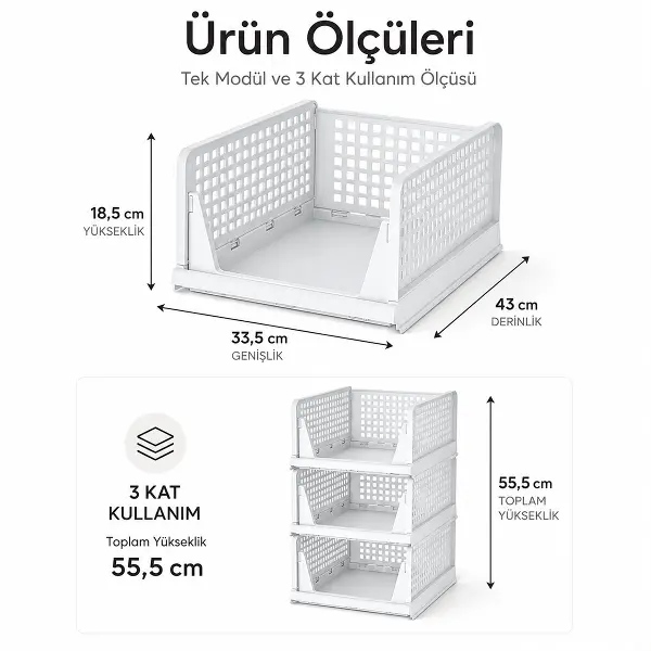 3 KATLI PORTATİF ORGANİZER - ÇOK AMAÇLI KAYAR RAF 18.5X33.5X43CM TOPLAM 55.5CM (4745)
