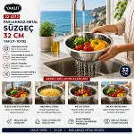 32CM KULPSUZ PASLANMAZ METAL SEPET SÜZGEÇ (4745)-3