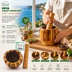 AHŞAP BAMBU - ÇİZGİLİ HAVAN SARIMSAK DÖVECEK Ç: 8CM--D: 7CM--Y:10.5CM FİLELİ AMBALAJ (4745)-4