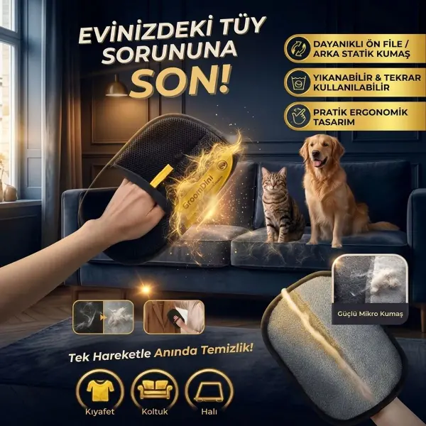 Büyük Boy Evcil Hayvan Tüy Alma Eldiveni, Geliştirilmiş Elektrostatik Tüy Toplayıcı Kedi Köpek Bakım ve Temizlik Eldiveni (4745)