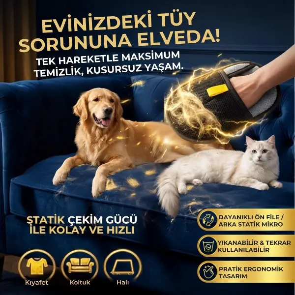 Evcil Hayvan Tüy Temizleme Eldiveni, Statik Mikro Tüy Toplayıcı Kedi Köpek Tüyü için Koltuk, Halı ve Kıyafet Temizleme Eldiveni (4745)