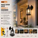 E27 - IP44 SİYAH 60W DUVAR APLİK BAHÇE-BALKON SOKAK LAMBASI - ARMATÜR EBH02-S (4745)-2