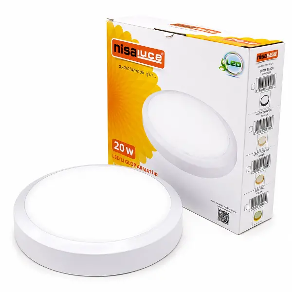 20W BEYAZ METAL KASA SIVA ÜSTÜ YUVARLAK LEDLİ GLOP ARMATÜR IP20 6500K - 1800Lm E1212/B (4745)