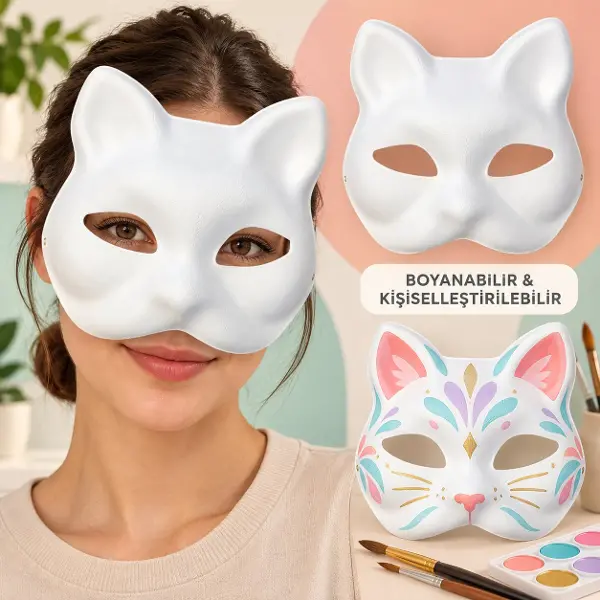 Kendin Tasarla Kişiselleştirilebilir Boyanabilir Kedi Maskesi (4745)