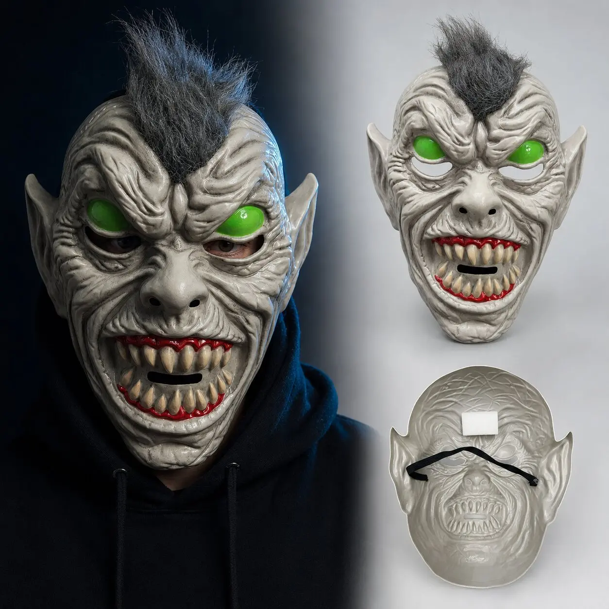 Neon Yeşil Gözlü Saçlı Canavar Plastik Maske (4745)