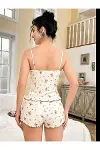 Ayıcık Desenli Dantel İşlemeli Askılı Şortlu Pijama Takımı-2